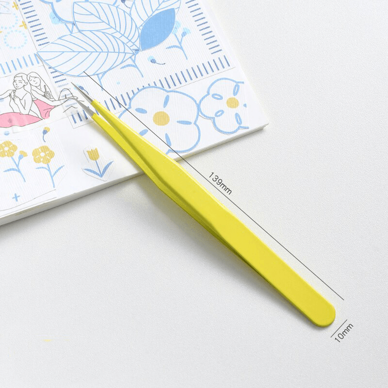 Sticker Tweezers for Crafting Flat Tip with Spring, White, 10 Pieces