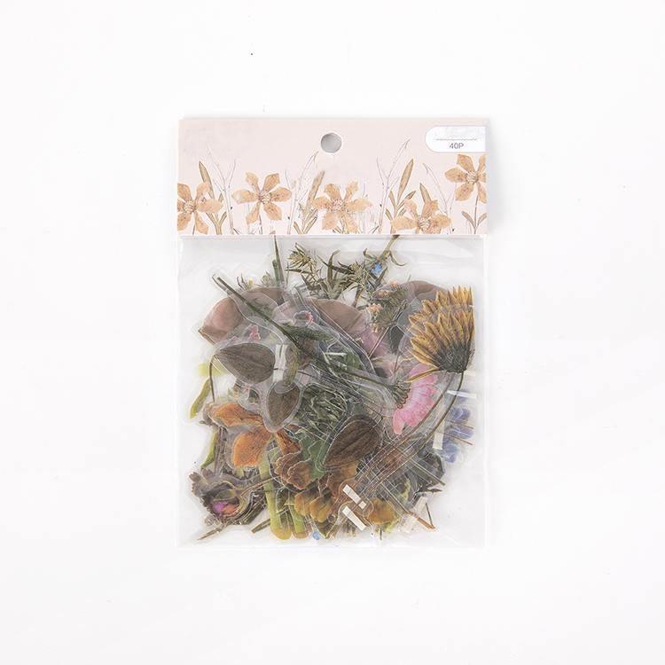 40 Pcs PET Floral Sticker Pack - Tea Millet - PaperWrld