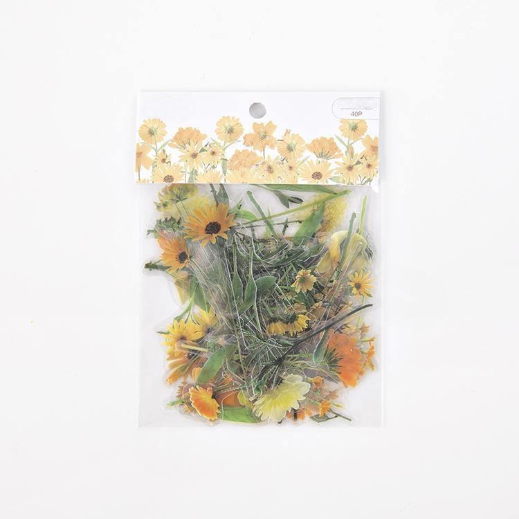 40 Pcs PET Floral Sticker Pack - Messy - PaperWrld