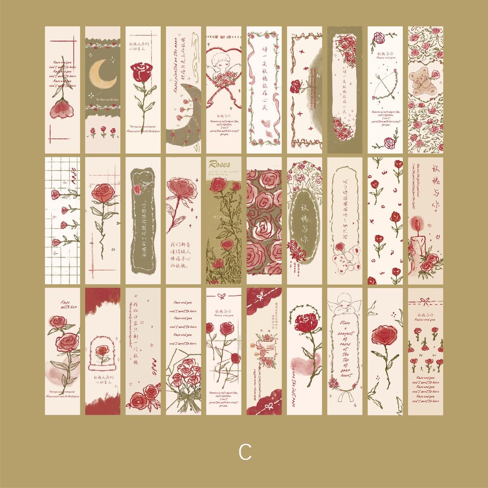 30 Rose-Themed Scrapbooking Bookmarks Pack for Journaling &amp; Scrapbooking - PaperWrld