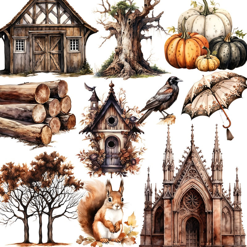 12Pcs Gothic And Autumn Paper Stickers Set