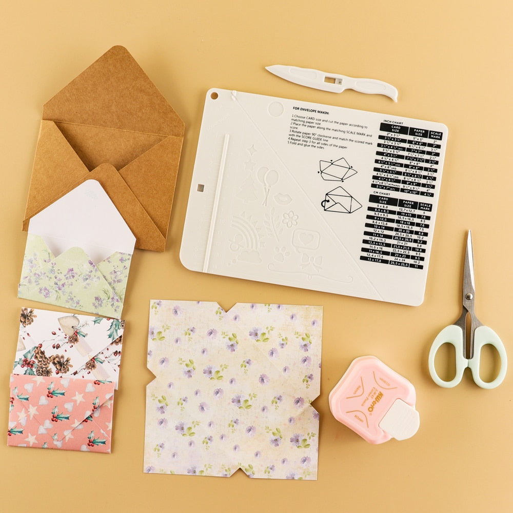 Multi-Purpose Scoring Board Envelope Maker with Bone Folder for Journaling &amp; Scrapbooking - PaperWrld