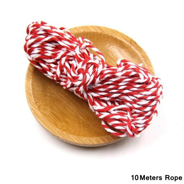 Vintage Christmas Tags - 10M Red White Rope - PaperWrld