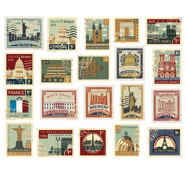 LOVELYLIFE 200pcs Vintage Postage Stamp Stickers for Vinyl Waterproof  Stickers for Adults Kids for Scrapbooking DIY Notebook Journal Journaling