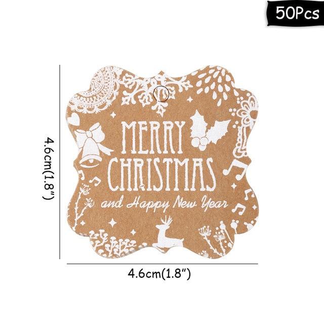 50pcs Christmas Paper Gift Tags - Merry Xmas & HNY - PaperWrld