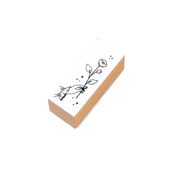 Aesthetic Hand Wood Stamp - Hand & Flower - PaperWrld