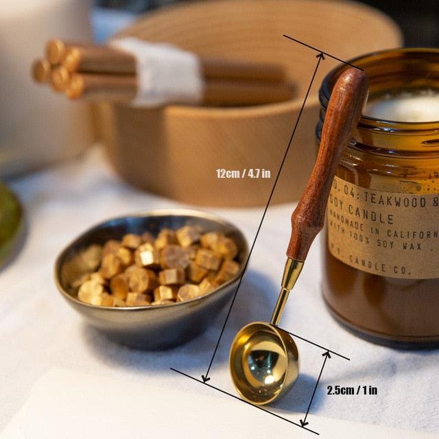 Wax Sealing Stamp Melting Spoon - Golden Spoon Brown Handle - PaperWrld