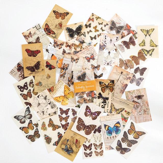 60 Pcs Vintage Paper Mini Sheets - Butterfly - PaperWrld