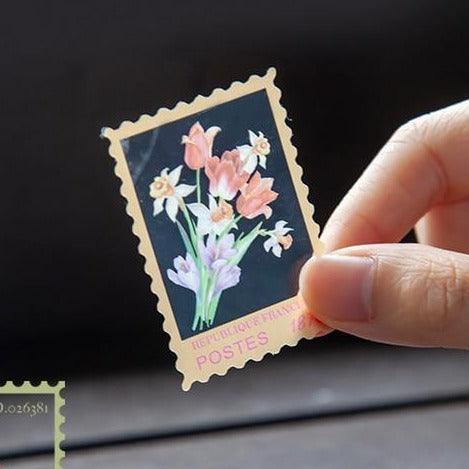 Vintage Flower Stamp Sticker Pack - 40 Pcs Botanical PET Stickers for Journaling &amp; Scrapbooking - PaperWrld